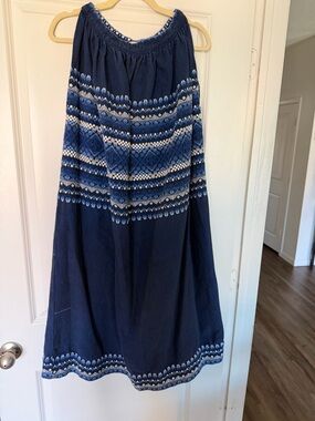 Southwestern Navy Blue Embroidered midi dress